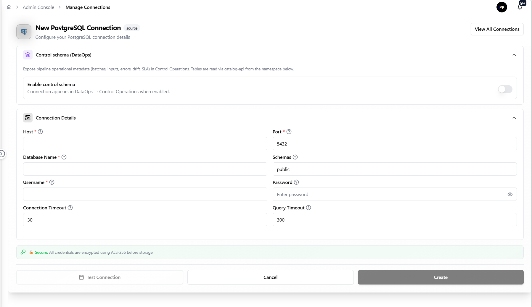 Add PostgreSQL connection configuration form