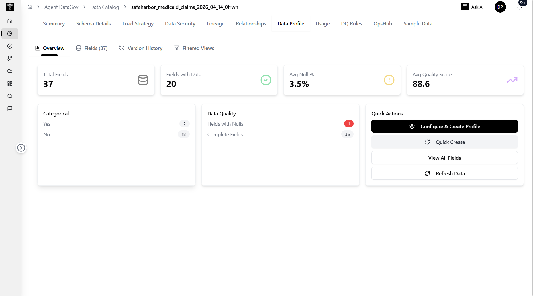 Data Catalog Data Profile
