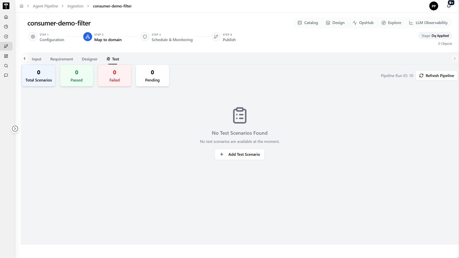 Test tab showing validation test results and status